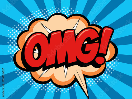 Comic book omg speech bubble with burst background vector illustration