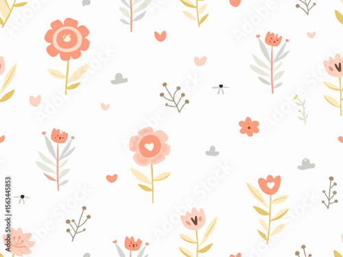 Seamless Polish folk art floral pattern - wzory lowickie, wycinanki. Repetitive background with flowers - Slavic folk art pattern