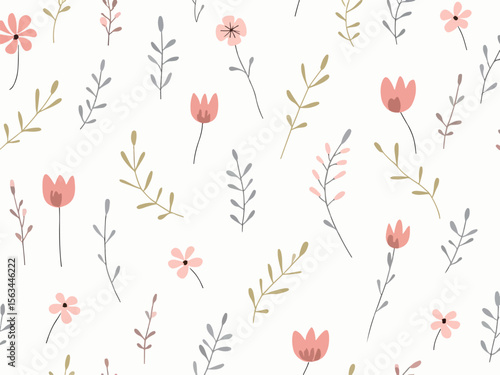 Vector seamless pattern with botanical elements in vintage style. flowers,buds and leaves in deep blue and mustard colors.