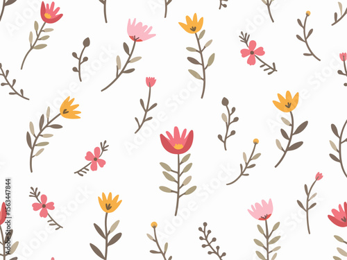 Seamless floral pattern, Wild flowers vector collection. herbs, herbaceous flowering plants, blooming flowers