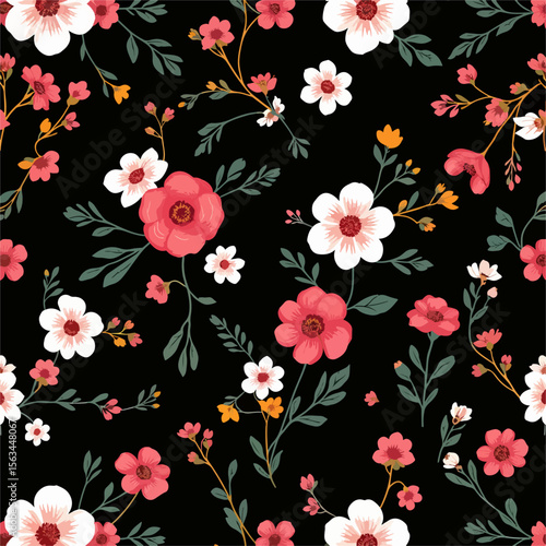 Vintage Spring butterflies and flowers seamless pattern