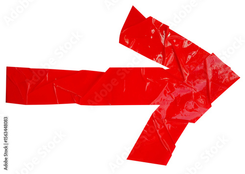 Red arrow made of crumpled sticky tape strips, design of direction sign for creative concept