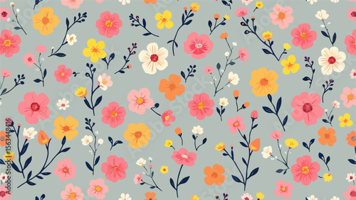 Seamless pattern with flowers. Seamless floral background with flowers and herbs
