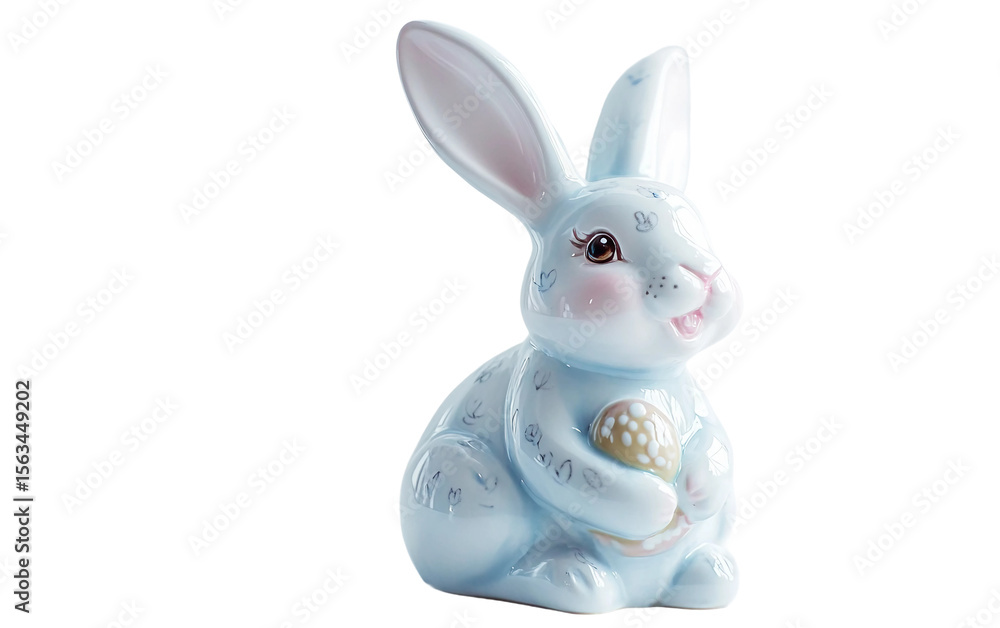 Obraz premium Elegant porcelain bunny figurine designed with delicate Easter themed artistic details for seasonal display isolated on transparent background PNG