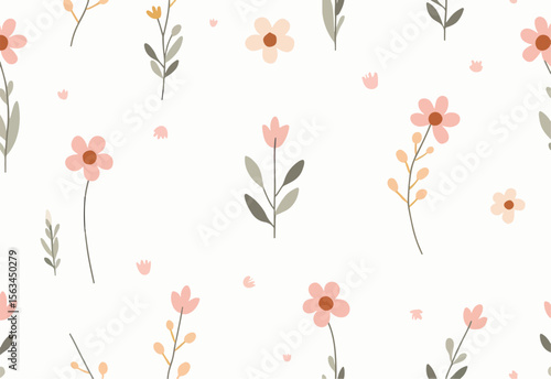 Wallpaper Mural Seamless pattern, gentle floral print in rustic style. Romantic botanical background with a simple design, small flowers Torontodigital.ca
