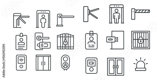 Series of icons depicting various security and identification procedures. The icons include a person with a badge, a person with a key, a person with a badge and a key, a person with a badge