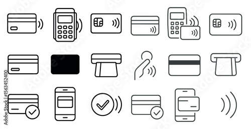 Set of icons for payment methods, including a credit card, a debit card, a phone, and a calculator