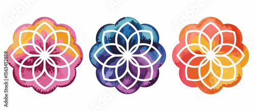 Colorful flower mandala design with watercolor texture, vibrant floral pattern, spiritual art