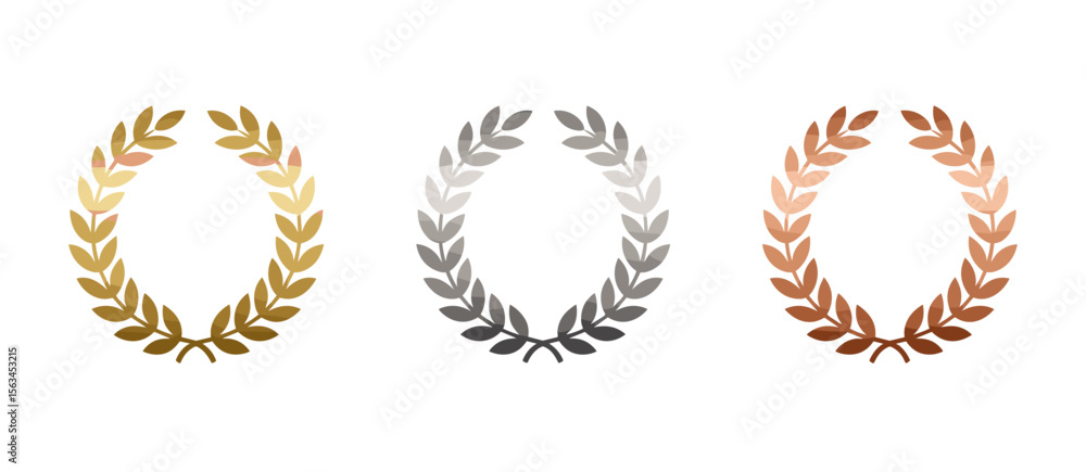 Gold, silver, bronze laurel wreaths set: achievement, award, winner, success, reward, victory Gold, silver, bronze laurel wreaths set: achievement, award, winner, success, reward, victory