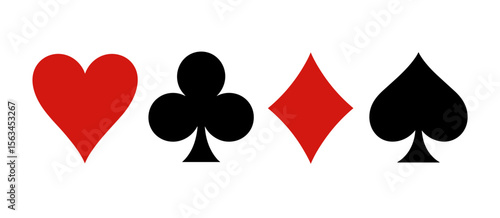 Four card suits: heart, club, diamond, spade. Game symbol concept