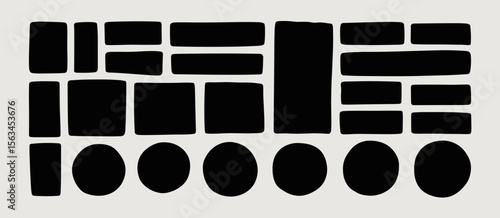 Abstract black rectangles, squares, and circles shapes on white background design element
