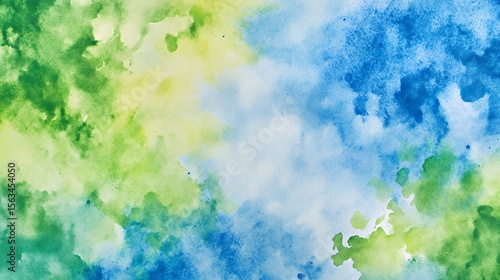 Vibrant watercolor texture with shades of blue and green, evoking a serene atmosphere.