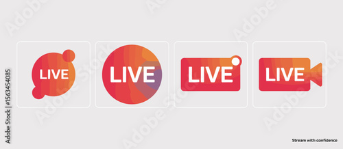 Live stream icons, video broadcasting symbols for online streaming content, webinar