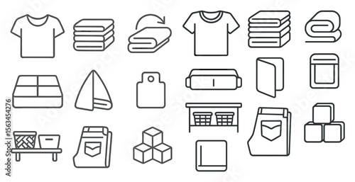 Collection of various items, including a bed, a shirt, a book, and a pile of clothes