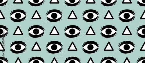 Pattern of eyes and triangles, geometric design, repeating abstract, surreal, background