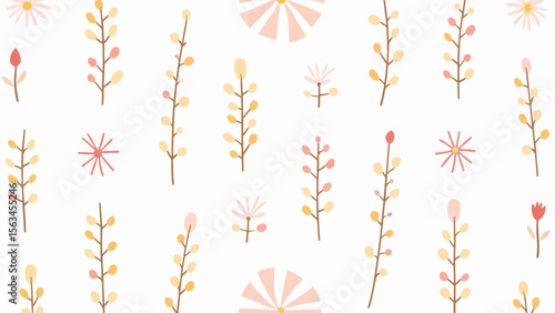 Seamless pattern with wheat ears, Decorative floral seamless pattern with abstract flowers
