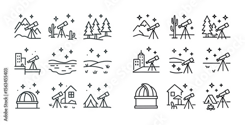 Set of images of telescopes and other astronomical equipment. The images are all in black and white and are arranged in a grid. The mood of the images is one of exploration and discovery