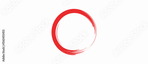 Red brush stroke circle, zen, artistic, graphic design element on white