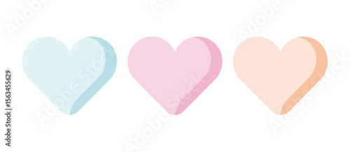 Three pastel hearts, love, valentine, romantic, cute, cartoon, sweet, graphic element