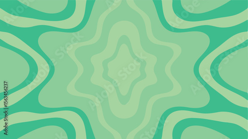 Abstract green concentric waves creating a star like pattern with a central light green hexagon shape