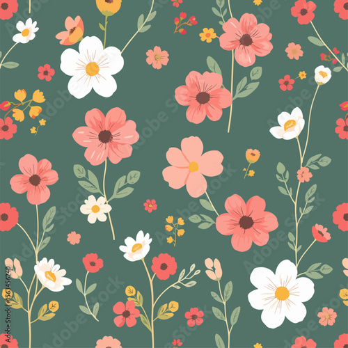 Floral seamless pattern set, trendy graphic digital papers with botanical elements, flowers, leaves for your design. Hand drawn collection. Vector illustration