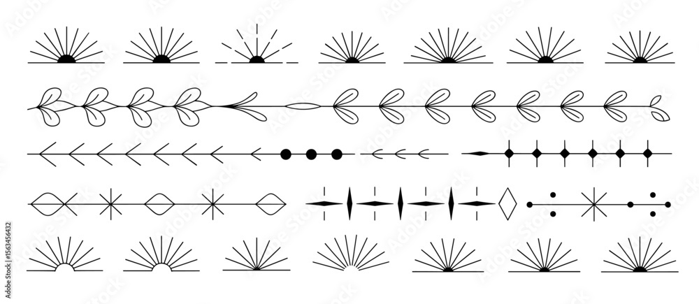 Fototapeta premium Set of line border illustrations, dividers, ornament design elements, decoration graphic