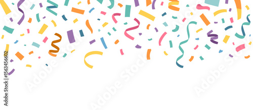 Colorful confetti background illustration with festive paper ribbons and shapes