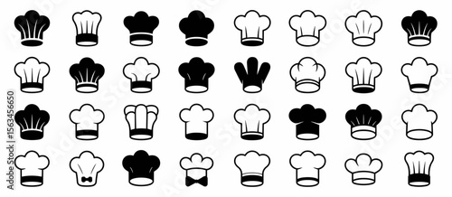 Chef hat icons set, cooking, culinary design elements, kitchen symbol collection.