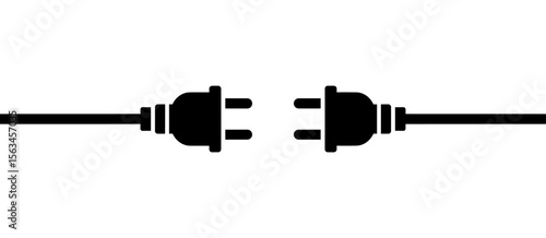 Disconnected black electric plug, connection lost, power outage, electrical equipment