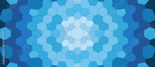 Abstract blue hexagon pattern background, mosaic tile design wallpaper graphic