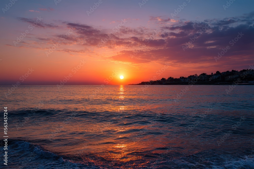 Obraz premium Beautiful landscape with sunset at tropical beach with palm trees