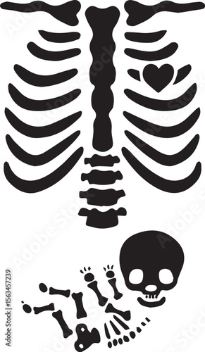 Print Pregnant Skeleton with Fetus and Heart Silhouette