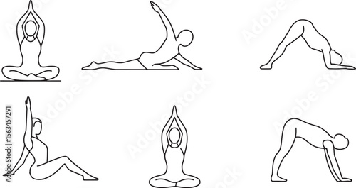 Yoga Poses Meditating Stretching Fitness Silhouettes