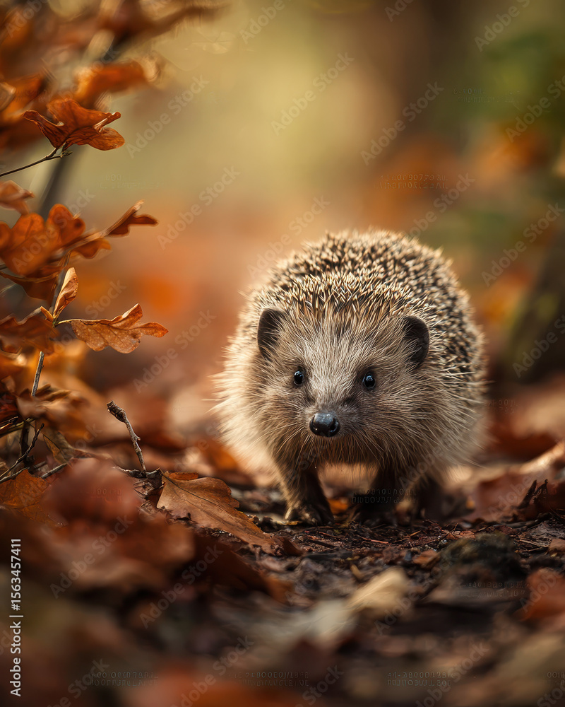 Obraz premium Hedgehog walking on forest floor