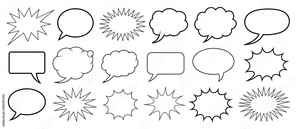 Naklejka premium Set of speech bubbles, comic balloon for communication and conversation, message cloud