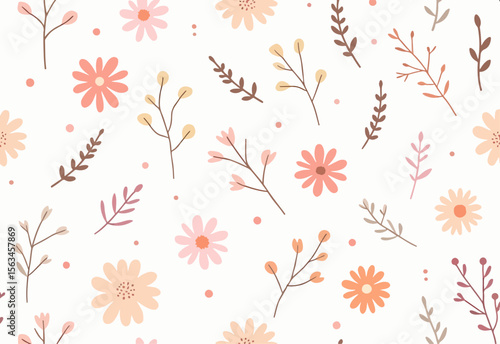 Simple and beauty flower seamless pattern. Vector illustration good for textile and paper wrapping print. Can be copied without any seams. Abstract floral hand-drawn background. Spring and summer flow