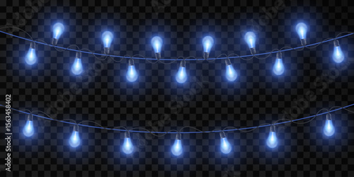 Set of festive blue glowing garlands, Christmas decorations.Vector.Eps 10.