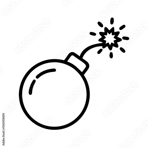 Bomb Icon: A simple yet striking line art illustration of a classic bomb with a lit fuse, perfect for conveying danger, urgency, or explosive situations.