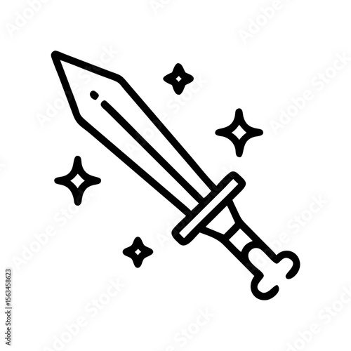 Excalibur Emblem: A sleek illustration of an ancient sword, rendered in bold lines and dynamic angles, exudes strength and historic allure.