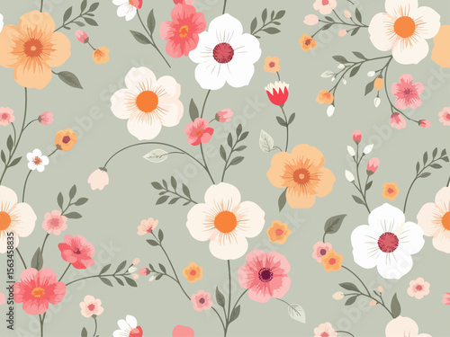 Ditsy watercolor flowers. Pretty feminine flower ~ seamless background
