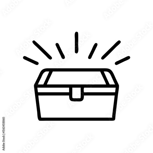 Treasure Chest Icon: A stylized black and white icon of a treasure chest, radiating with lines to symbolize discovery, wealth, and potential rewards.