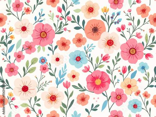 Ditsy watercolor flowers. Pretty feminine flower ~ seamless background
