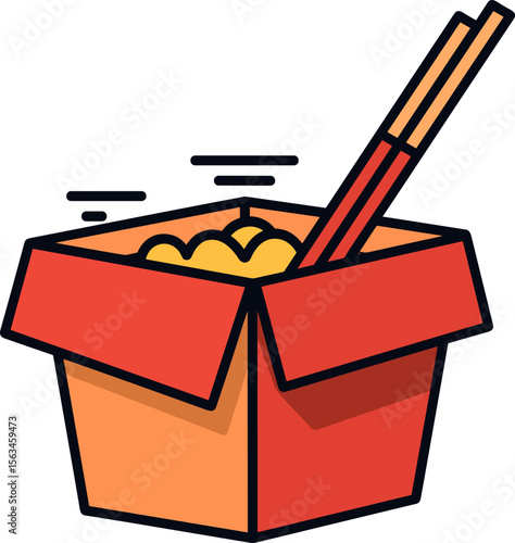 Takeout Box with Noodles and Chopsticks - Culinary Delight
