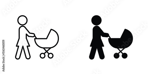 Woman with Baby Stroller icon symbol logo graphic design element. EPS10