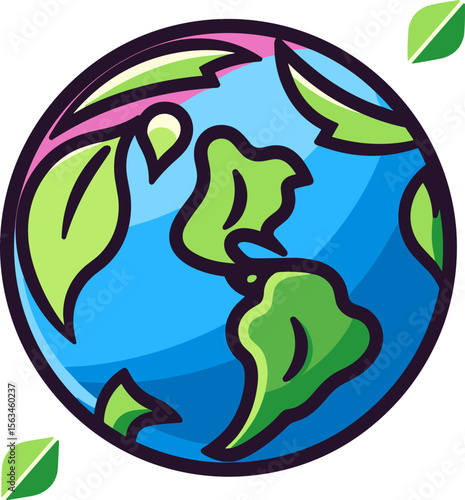 Vibrant Earth Globe with Green Leaves: A Symbol of Environmental Harmony