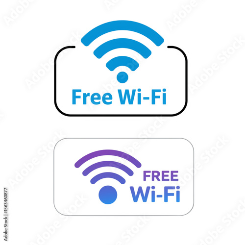 Free Wi-Fi connection graphic features vibrant symbols, designed for easy identification and public access points with wireless hotspot availability.