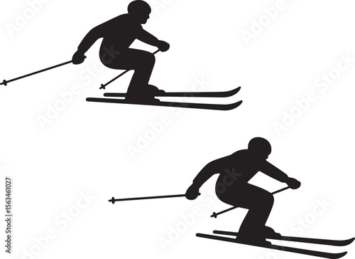 Skiing silhouette, skiing downhill silhouette vector, set alpine skiing silhouette sports vector illustration