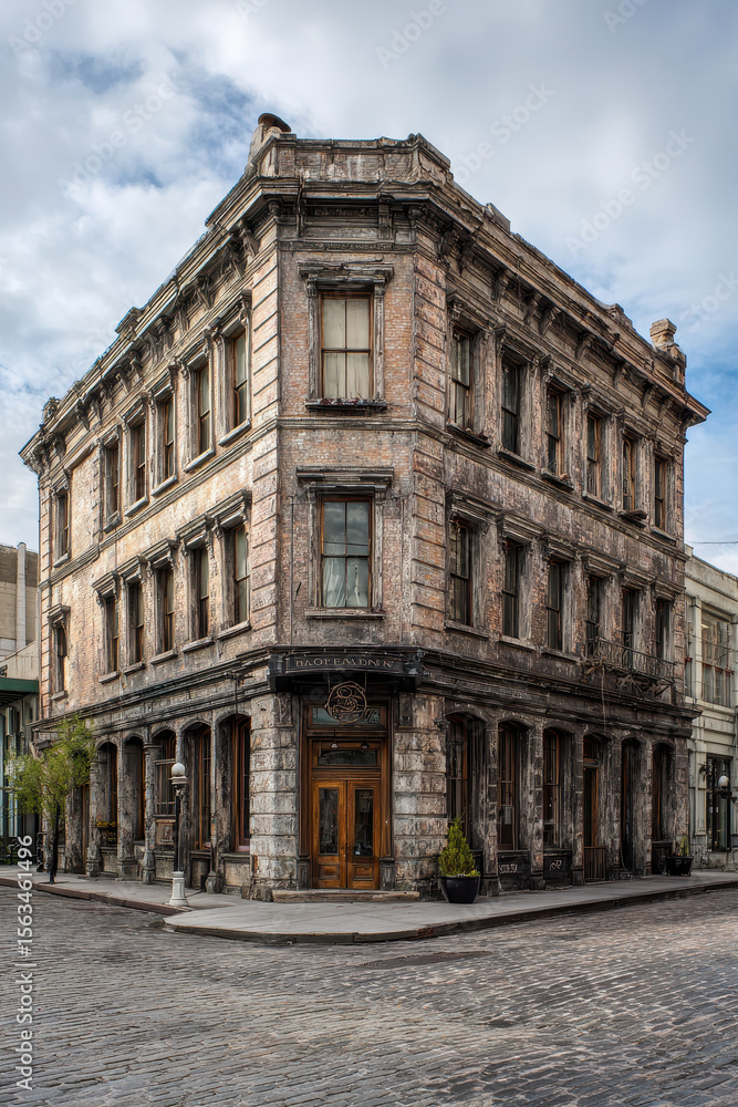 Obraz premium Historic Building with Weathered Facade on a City Street