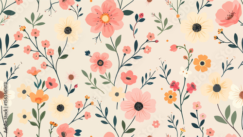 Floral Kaleidoscope: seamless pattern featuring a scattering of delicate wildflowers