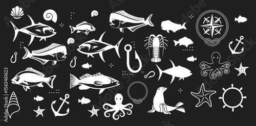 Fish icons set. Flat collection of fish vector icons for web isolated on white background